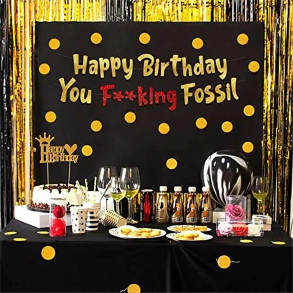 Funny 21st Birthday Banner Gold Glitter Pre Strung Party Decorations for Men Wom